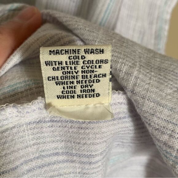 Caffe Marrakech Blue Stripe Linen-Blend Short Sleeve Shirt with Tie Front Size L - Picture 9 of 10